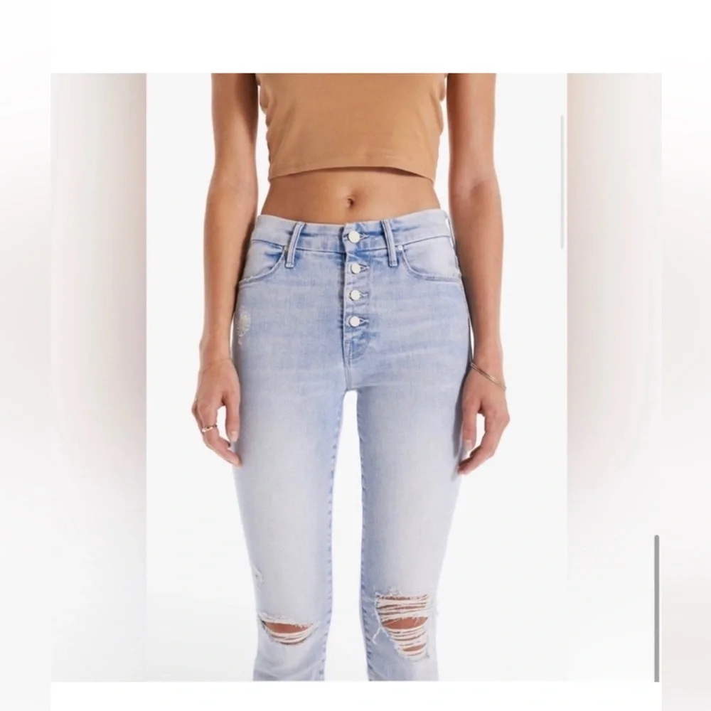 MOTHER Light Blue The Pixie Frayed Ankle Jeans